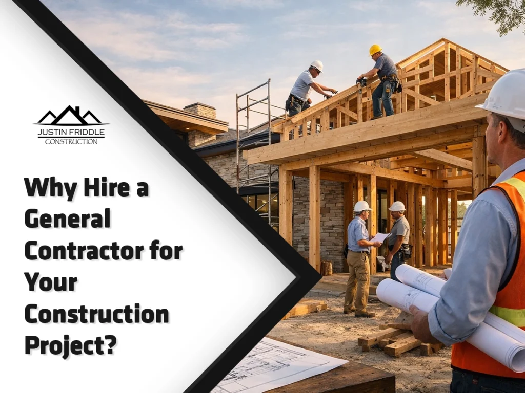 General contractor discussing custom home construction plans with homeowners at a residential job site in Texas.